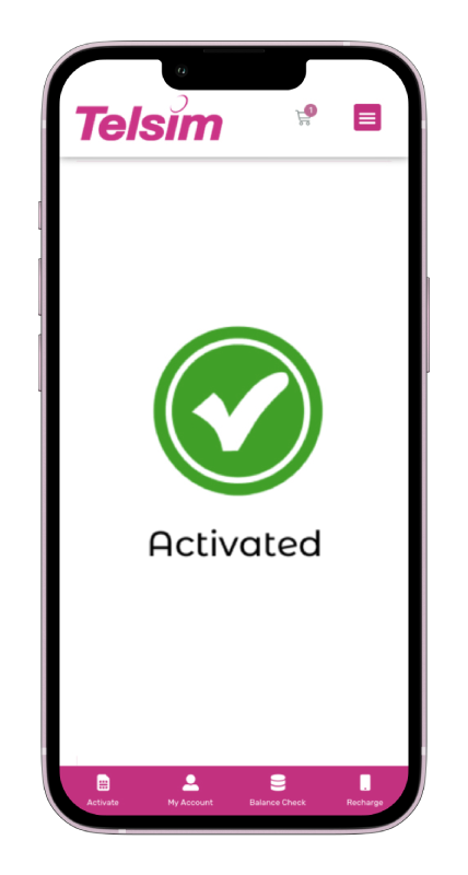 A view of the successful Telsim eSIM Australia activation process where a green tick is shown on the mobile screen.